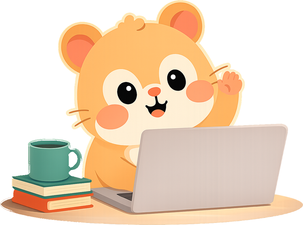 Sub the hamster learning at a laptop